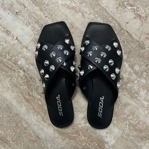 Black spiked pleather sandals
